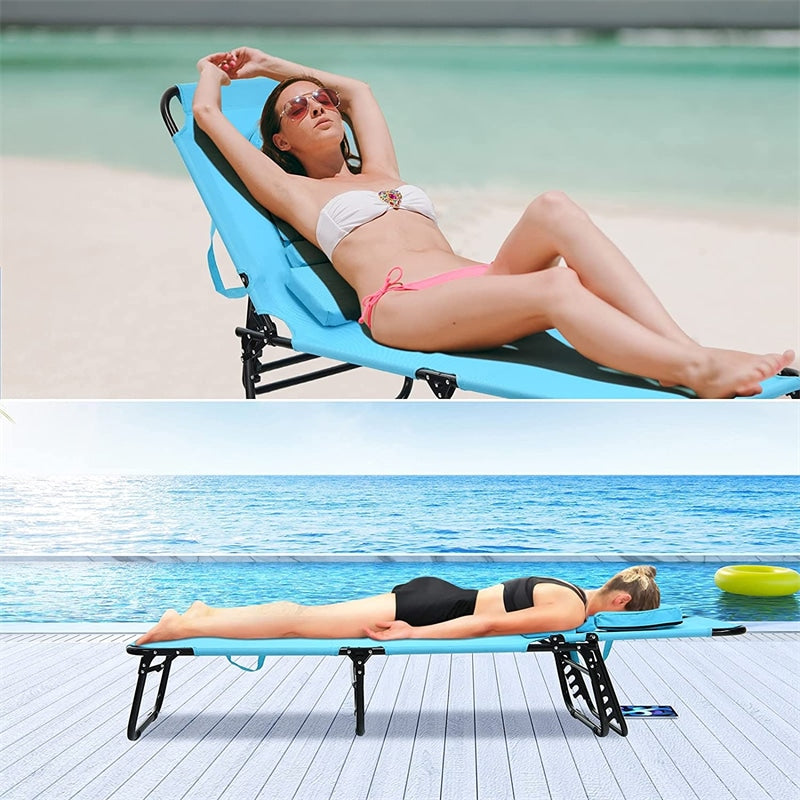 Folding Beach Lounge Chair Adjustable Reclining Chair Face Down Tanning Chair with Removable Pillows