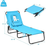 Folding Beach Lounge Chair Adjustable Reclining Chair Face Down Tanning Chair with Removable Pillows