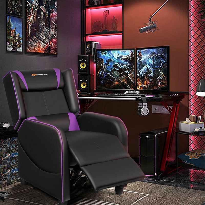 Adjustable Gaming Recliner Chair Racing Style PU Leather Single Recliner Sofa with Massage Function & Footrest