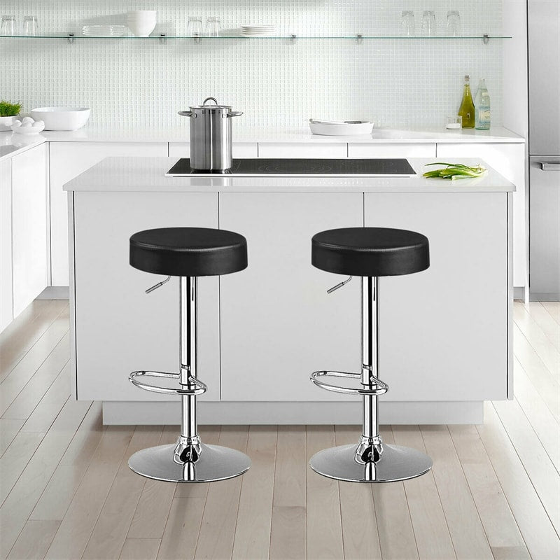 Adjustable Swivel Bar Stools Set of 2 Backless Leather Round Dining Chairs for Kitchen Dining Room