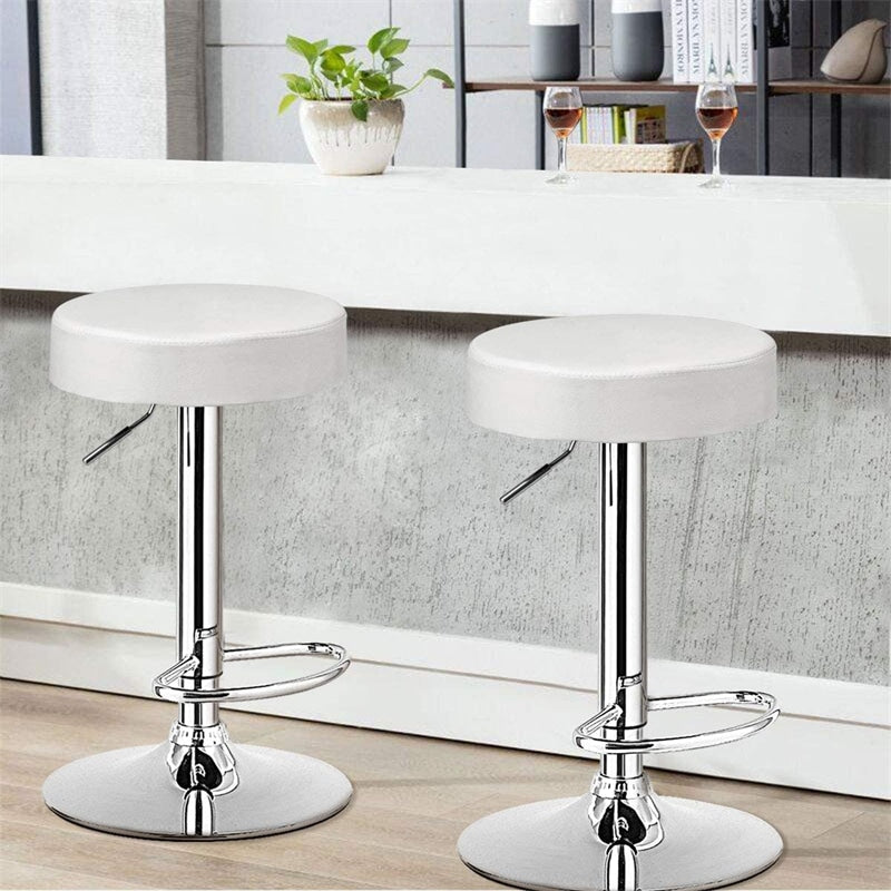 Adjustable Swivel Bar Stools Set of 2 Backless Leather Round Dining Chairs for Kitchen Dining Room