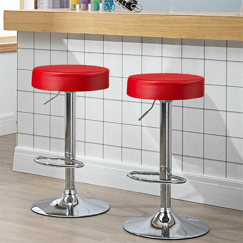 Adjustable Swivel Bar Stools Set of 2 Backless Leather Round Dining Chairs for Kitchen Dining Room