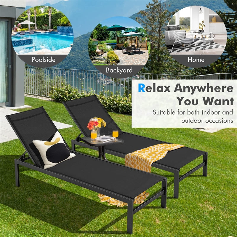 Aluminium Outdoor Chaise Lounge 6-Position Adjustable Patio Lounge Chair for Poolside Backyard