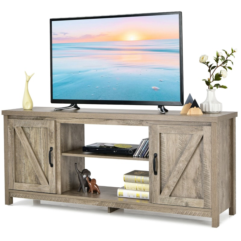 Barn Door Fireplace TV Stand Media Console Center with Storage Cabinet for TVs up to 65 Inch & 25-Inch Fireplace