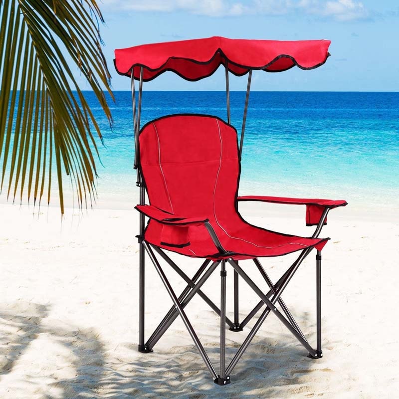 Folding Beach Canopy Chair Lawn Fool Chair with Cup Holders and Carrying Bag - Bestoutdor