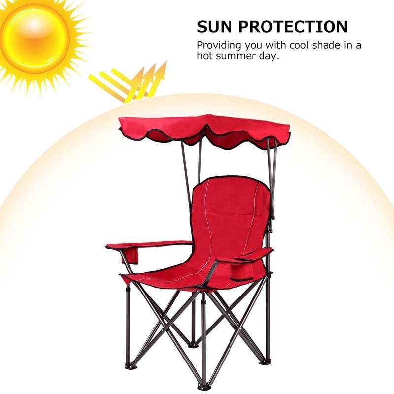 Folding Beach Canopy Chair Lawn Fool Chair with Cup Holders and Carrying Bag - Bestoutdor