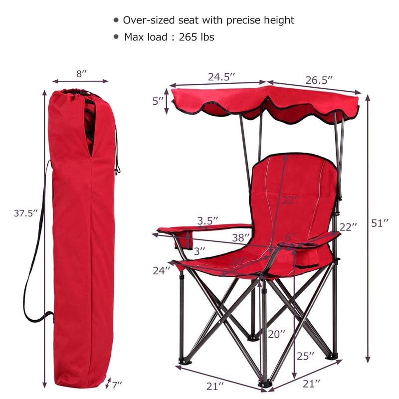Folding Beach Canopy Chair Lawn Fool Chair with Cup Holders and Carrying Bag - Bestoutdor