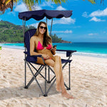 Folding Beach Canopy Chair Lawn Fool Chair with Cup Holders and Carrying Bag - Bestoutdor