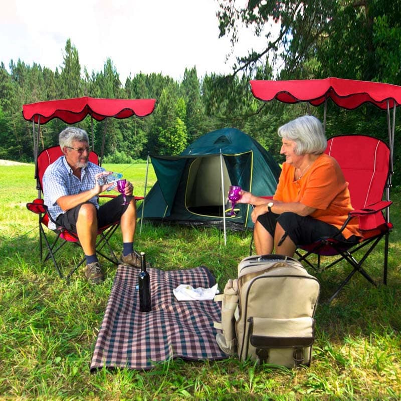 Folding Beach Canopy Chair Lawn Fool Chair with Cup Holders and Carrying Bag - Bestoutdor