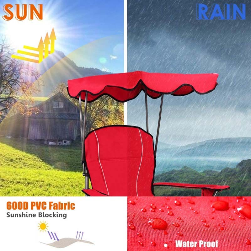 Folding Beach Canopy Chair Lawn Fool Chair with Cup Holders and Carrying Bag - Bestoutdor