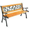 50" Outdoor Park Garden Bench Porch Path Chair Rose Cast Iron Hardwood Frame Porch Loveseat