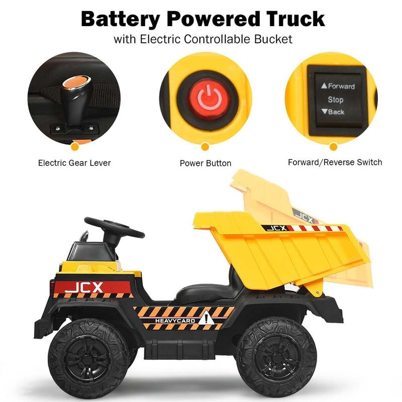 12V Electric Kids Ride On Dump Truck RC Construction Tractor with Bucket & Electric Dump Bed