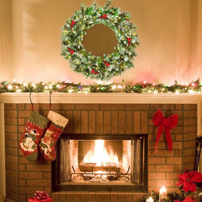 24" Spruce Pre-lit Snowflocked Artificial Christmas Wreath with 50 LED Lights