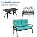 2 PCS Patio Loveseat Bench Table Set Cushioned Chair Conversation Sofa Set