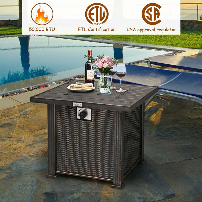 30" Square Gas Fire Pit Table 50,000 BTU Steel Outdoor Propane Fire Pit Table with Lid, Lava Rocks & Waterproof Cover