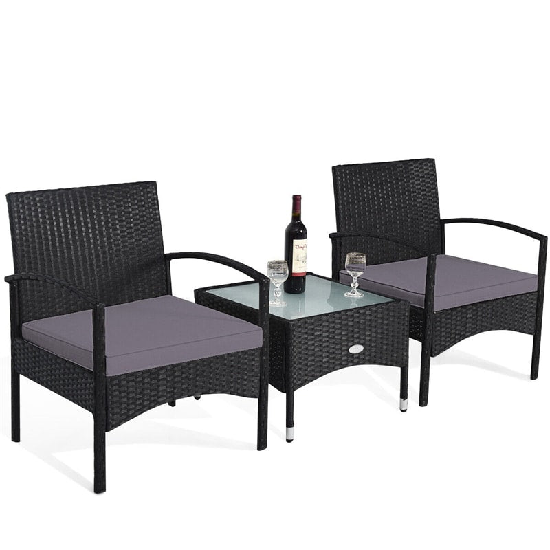 Bestoutdor 3 Pcs Patio Wicker Rattan Bistro Set Coffee Table & 2 Chairs with Cushions - Bestoutdor