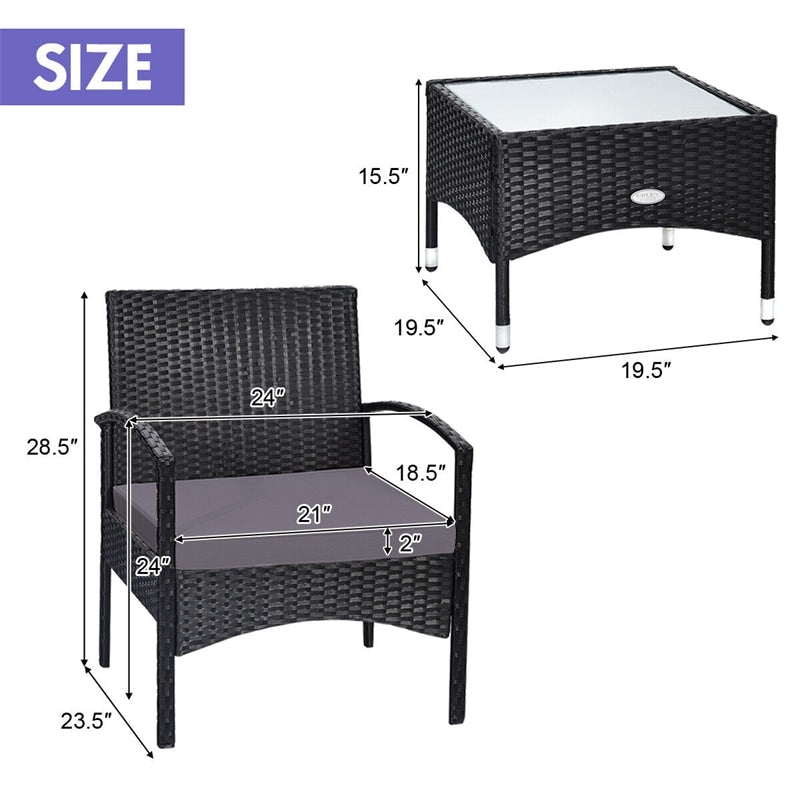Bestoutdor 3 Pcs Patio Wicker Rattan Bistro Set Coffee Table & 2 Chairs with Cushions - Bestoutdor