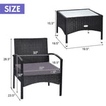 Bestoutdor 3 Pcs Patio Wicker Rattan Bistro Set Coffee Table & 2 Chairs with Cushions - Bestoutdor