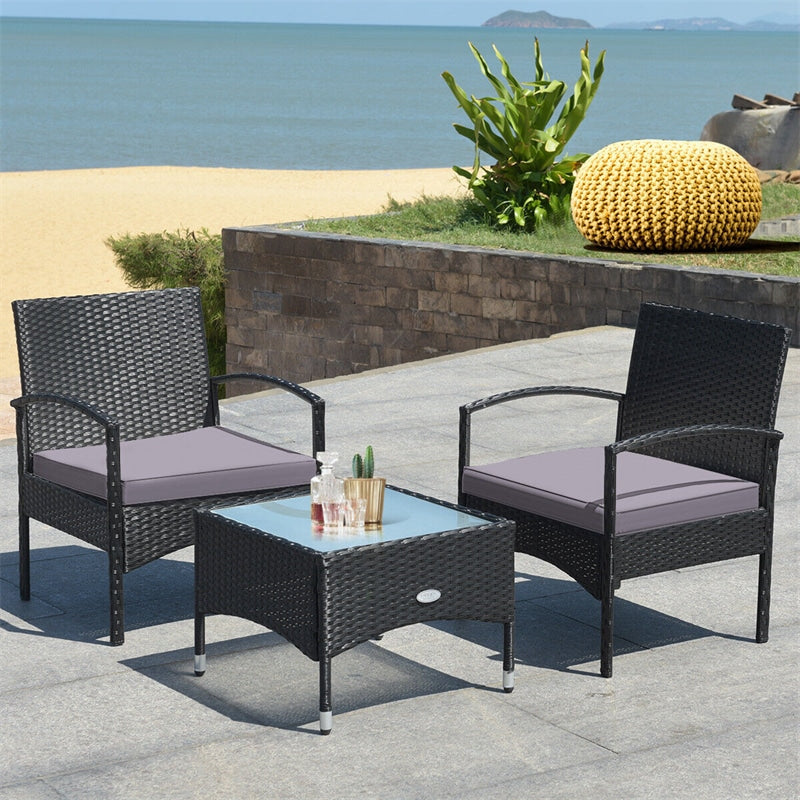 Bestoutdor 3 Pcs Patio Wicker Rattan Bistro Set Coffee Table & 2 Chairs with Cushions - Bestoutdor