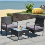 Bestoutdor 3 Pcs Patio Wicker Rattan Bistro Set Coffee Table & 2 Chairs with Cushions - Bestoutdor