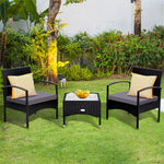 Bestoutdor 3 Pcs Patio Wicker Rattan Bistro Set Coffee Table & 2 Chairs with Cushions - Bestoutdor