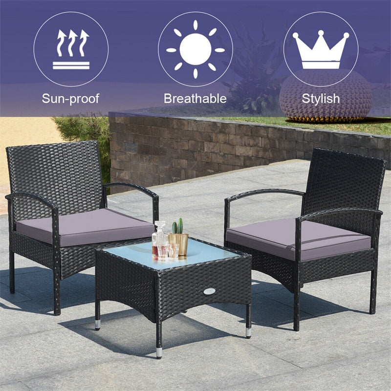 Bestoutdor 3 Pcs Patio Wicker Rattan Bistro Set Coffee Table & 2 Chairs with Cushions - Bestoutdor