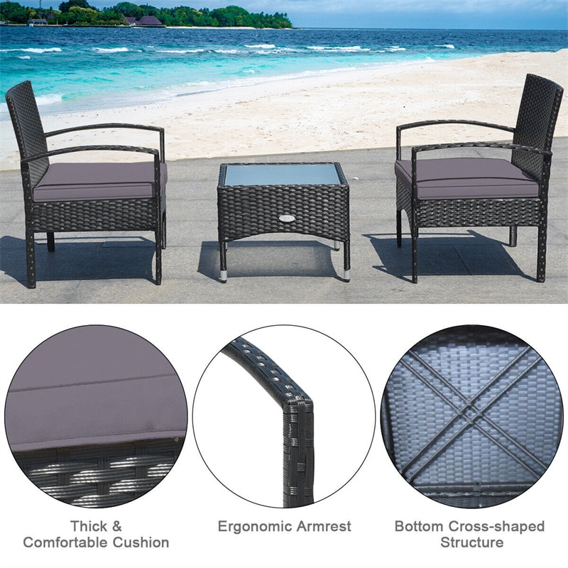 Bestoutdor 3 Pcs Patio Wicker Rattan Bistro Set Coffee Table & 2 Chairs with Cushions - Bestoutdor