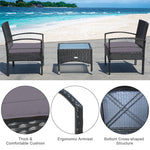 Bestoutdor 3 Pcs Patio Wicker Rattan Bistro Set Coffee Table & 2 Chairs with Cushions - Bestoutdor