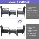 Bestoutdor 3 Pcs Patio Wicker Rattan Bistro Set Coffee Table & 2 Chairs with Cushions - Bestoutdor