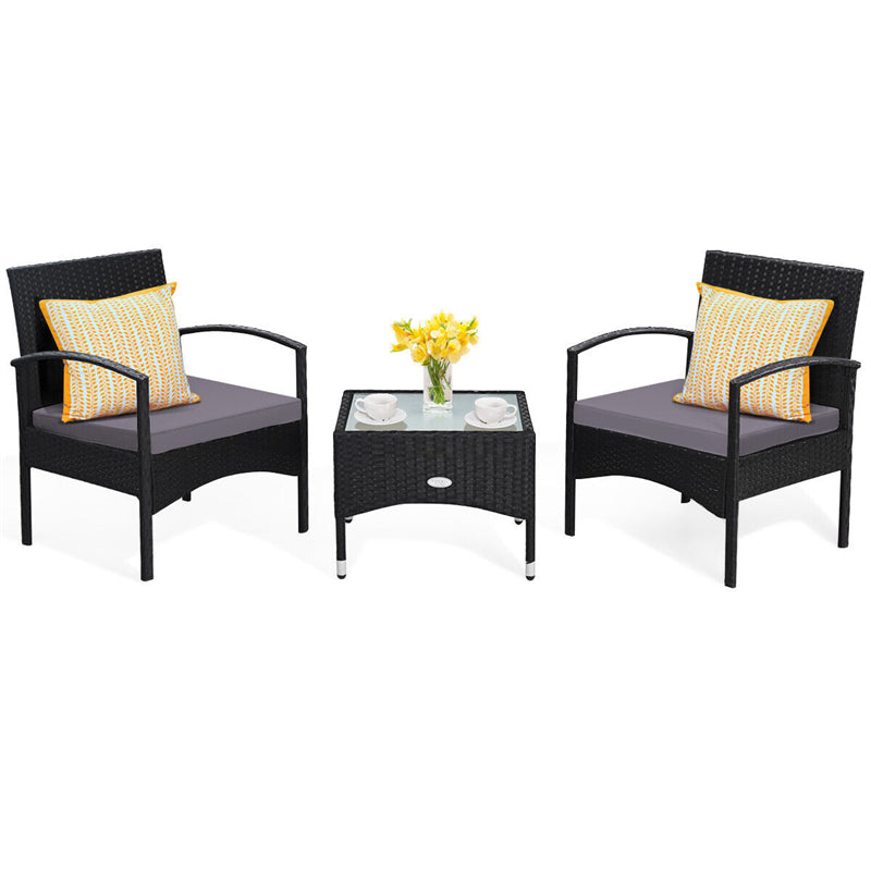 Bestoutdor 3 Pcs Patio Wicker Rattan Bistro Set Coffee Table & 2 Chairs with Cushions - Bestoutdor