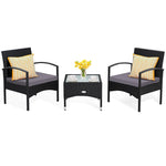 Bestoutdor 3 Pcs Patio Wicker Rattan Bistro Set Coffee Table & 2 Chairs with Cushions - Bestoutdor