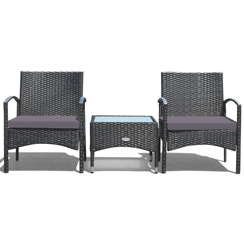 Bestoutdor 3 Pcs Patio Wicker Rattan Bistro Set Coffee Table & 2 Chairs with Cushions - Bestoutdor