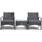 Bestoutdor 3 Pcs Patio Wicker Rattan Bistro Set Coffee Table & 2 Chairs with Cushions - Bestoutdor