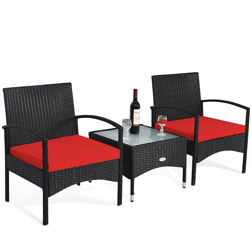 Bestoutdor 3 Pcs Patio Wicker Rattan Bistro Set Coffee Table & 2 Chairs with Cushions - Bestoutdor