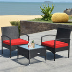 Bestoutdor 3 Pcs Patio Wicker Rattan Bistro Set Coffee Table & 2 Chairs with Cushions - Bestoutdor