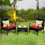 Bestoutdor 3 Pcs Patio Wicker Rattan Bistro Set Coffee Table & 2 Chairs with Cushions - Bestoutdor