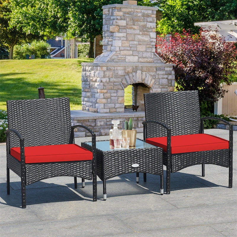Bestoutdor 3 Pcs Patio Wicker Rattan Bistro Set Coffee Table & 2 Chairs with Cushions - Bestoutdor