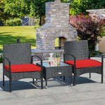Bestoutdor 3 Pcs Patio Wicker Rattan Bistro Set Coffee Table & 2 Chairs with Cushions - Bestoutdor