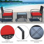 Bestoutdor 3 Pcs Patio Wicker Rattan Bistro Set Coffee Table & 2 Chairs with Cushions - Bestoutdor