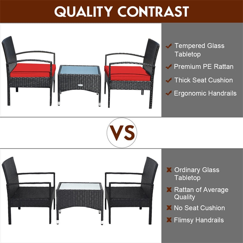 Bestoutdor 3 Pcs Patio Wicker Rattan Bistro Set Coffee Table & 2 Chairs with Cushions - Bestoutdor