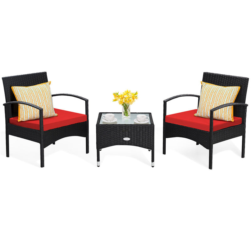 Bestoutdor 3 Pcs Patio Wicker Rattan Bistro Set Coffee Table & 2 Chairs with Cushions - Bestoutdor