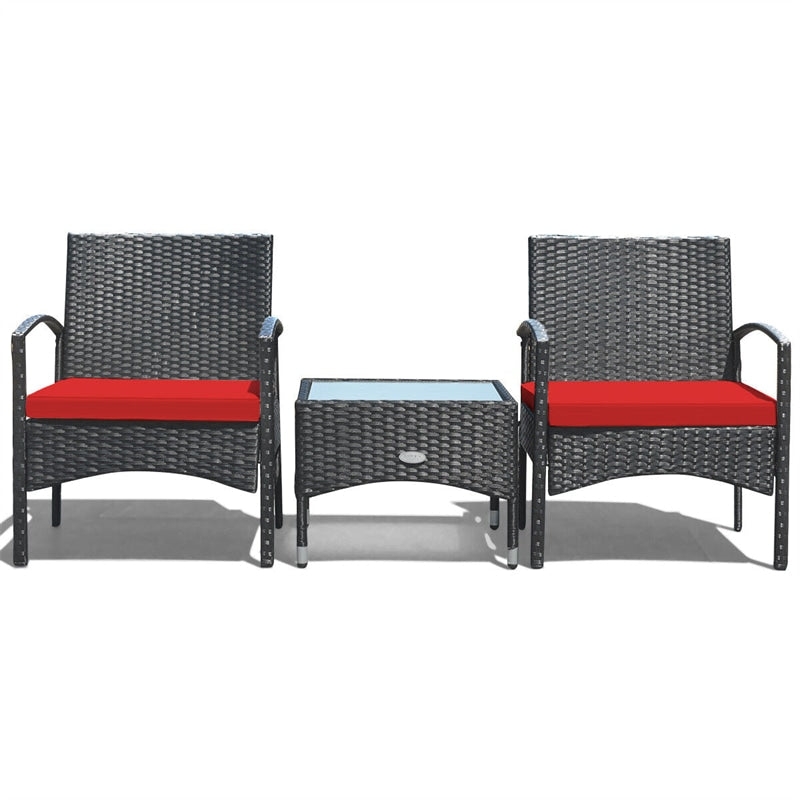 Bestoutdor 3 Pcs Patio Wicker Rattan Bistro Set Coffee Table & 2 Chairs with Cushions - Bestoutdor