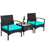 Bestoutdor 3 Pcs Patio Wicker Rattan Bistro Set Coffee Table & 2 Chairs with Cushions - Bestoutdor