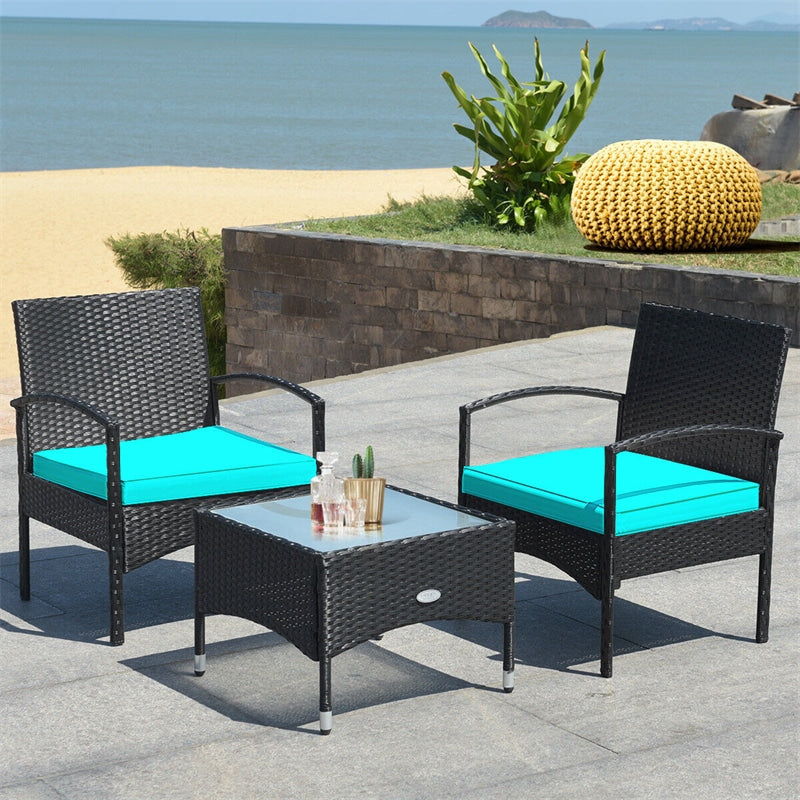 Bestoutdor 3 Pcs Patio Wicker Rattan Bistro Set Coffee Table & 2 Chairs with Cushions - Bestoutdor