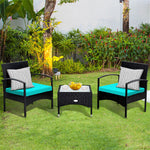 Bestoutdor 3 Pcs Patio Wicker Rattan Bistro Set Coffee Table & 2 Chairs with Cushions - Bestoutdor
