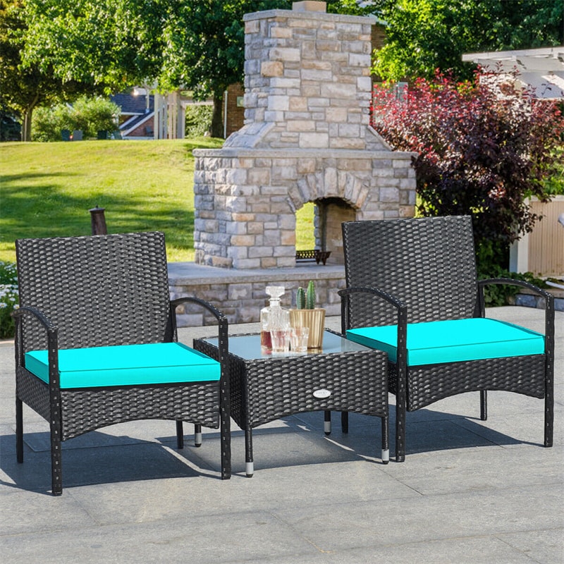 Bestoutdor 3 Pcs Patio Wicker Rattan Bistro Set Coffee Table & 2 Chairs with Cushions - Bestoutdor