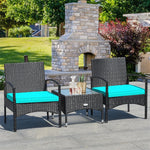 Bestoutdor 3 Pcs Patio Wicker Rattan Bistro Set Coffee Table & 2 Chairs with Cushions - Bestoutdor