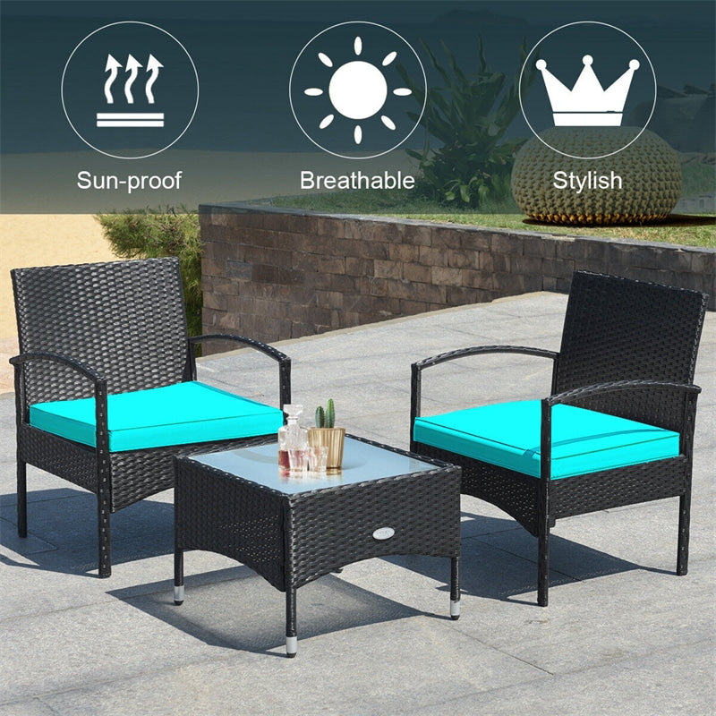 Bestoutdor 3 Pcs Patio Wicker Rattan Bistro Set Coffee Table & 2 Chairs with Cushions - Bestoutdor