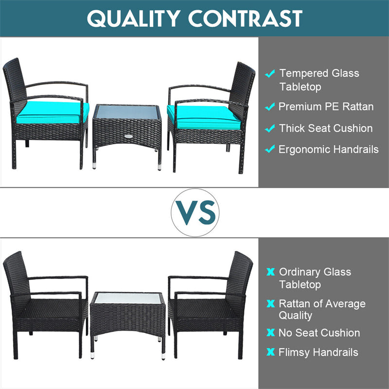 Bestoutdor 3 Pcs Patio Wicker Rattan Bistro Set Coffee Table & 2 Chairs with Cushions - Bestoutdor