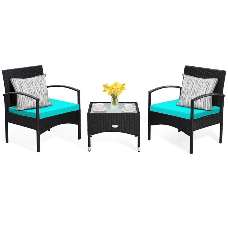 Bestoutdor 3 Pcs Patio Wicker Rattan Bistro Set Coffee Table & 2 Chairs with Cushions - Bestoutdor
